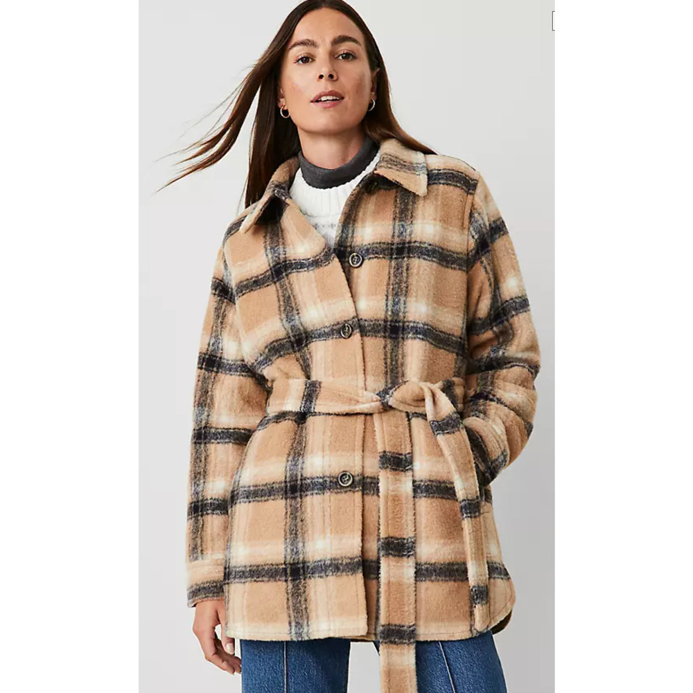 ANN TAYLOR WEEKEND COLLECTION PLAID PETITE BELTED SHIRT JACKET SHACKET COAT XSP